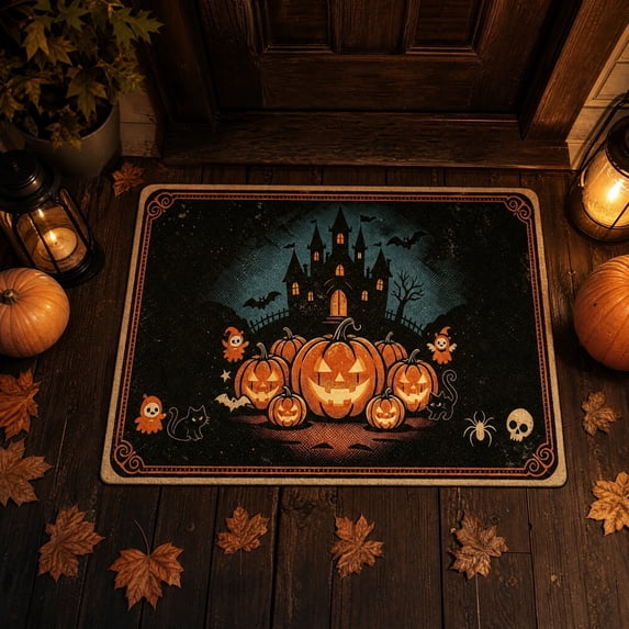 Kugisaki Halloween Pumpkin Doormat Welcome Entrance Door Mat Carpet Halloween Entry Rug Floor Mat for Porch Patio Outdoor Indoor