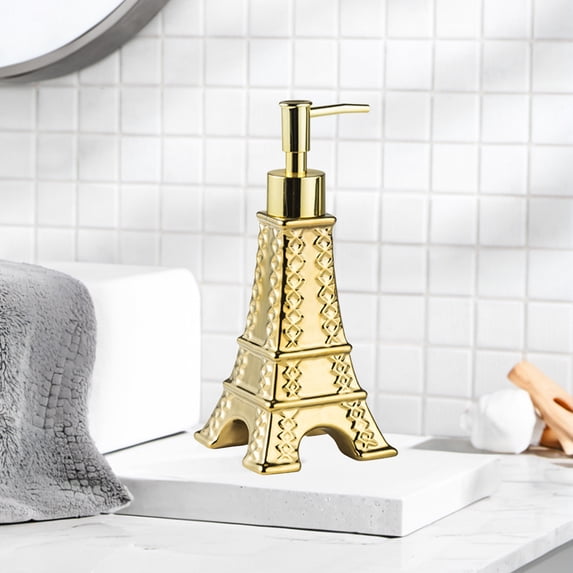 Kugisaki Soap Dispenser Lotion Dispenser Bathroom Household Refill Bottle Iron Tower Shape Lotion Bottle Pressure Dispenser Bottles for Shower gel