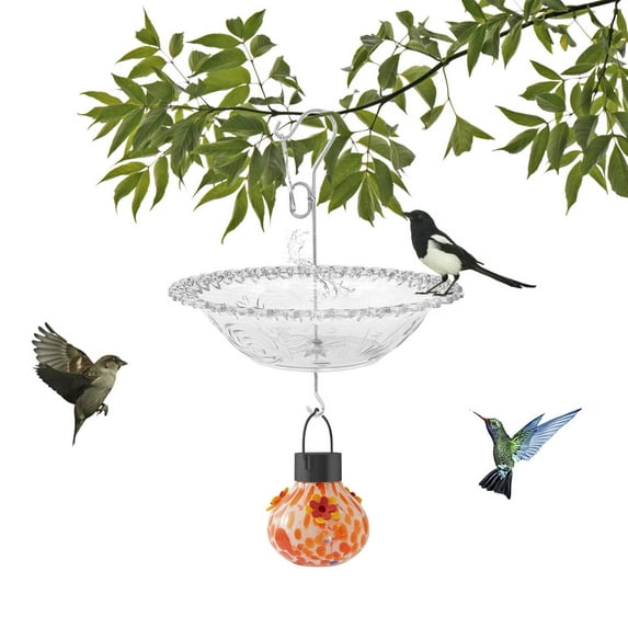 Kugisaki Bird Bath Outdoor Hanging Hummingbird Feeder with Hook Birdbath Bowl for Garden Patio Yard Lawn Decor
