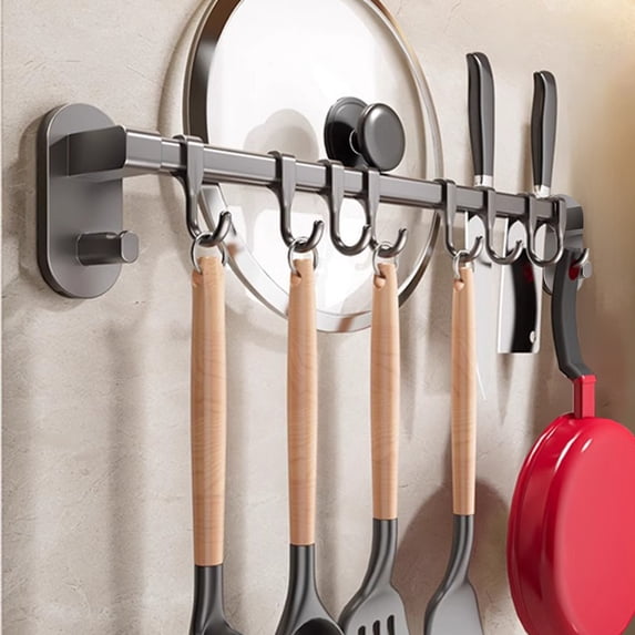Kugisaki Hanging Wall Mount Utensil, Wall Mount Kitchen Utensil Hanger,Space-Saving Kitchen Utensil Rack with Hooks,Kitchen Storage Shelf for Utensils Spatula Spoon