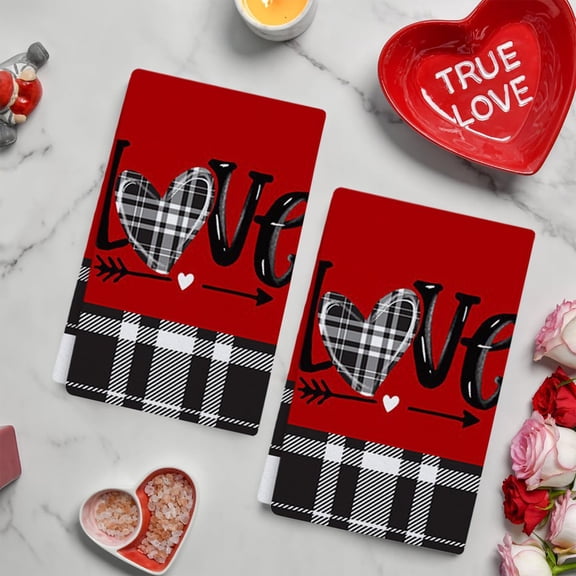 Kugisaki Happy Valentines Day Kitchen Towels Red Heart Love Kitchen Dish Towels 16x24 Inch Drying Dishcloth Kitchen Home Decor & Ideal Gifts
