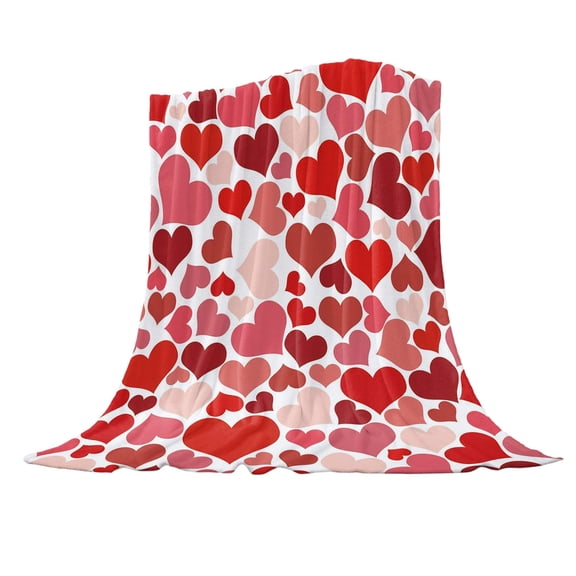 Kugisaki Valentine's Decoration Indoor Heart Printed Throw Blanket Lightweight Soft Flannel Blanket Warm Cozy Fuzzy Throw Blanket for Valentine's Day Sofa and Bed 27.5x39.3in