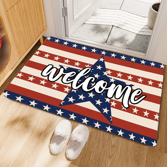 Kugisaki Independence Day Star Striped Floor Mat 4th of July Patriotic Memorial Day Carpet No Slip Plush Mat for Indoor Outdoor