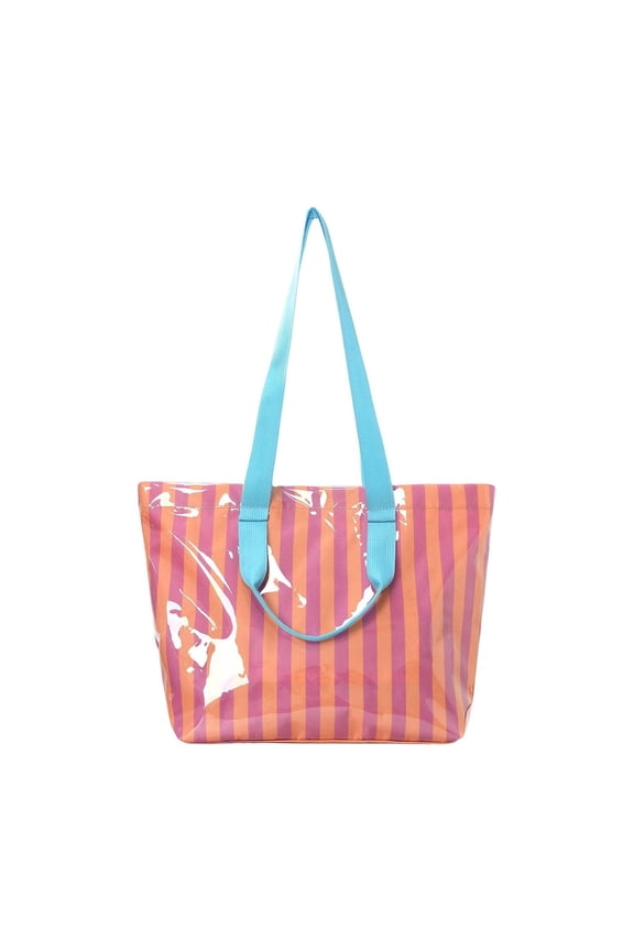 Large Capacity Tote Bag Waterproof Handbag Trendy Striped Tote Bag for Travel Beach