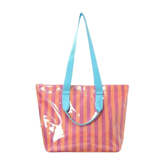 Kugisaki Large Capacity Tote Bag Waterproof Handbag Trendy Striped Tote Bag for Travel Beach