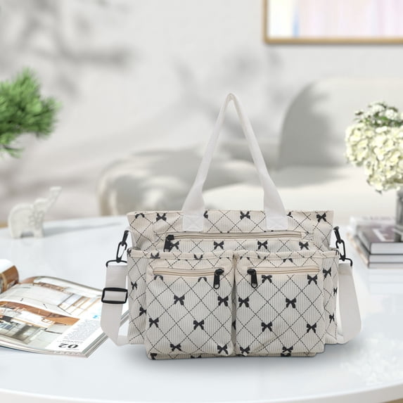 Kugisaki Large Capacity Tote Bag for Women Cute Bows Printed Handbag Casual Shoulder Bag with Pockets for Travel Work