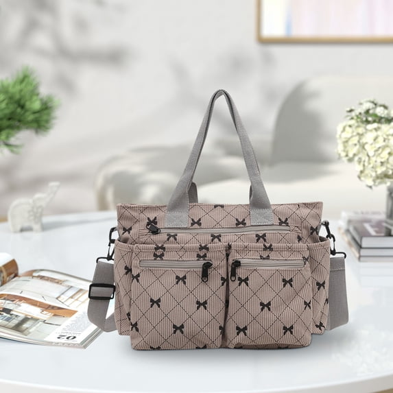 Kugisaki Large Capacity Tote Bag for Women Cute Bows Printed Handbag Casual Shoulder Bag with Pockets for Travel Work