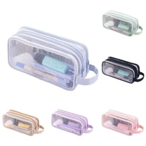 Kugisaki Large Grid Mesh Pencil Case 2 Compartment Pen Bag Clear Handheld Multifunction Pencil Pouch Transparent Makeup Bag