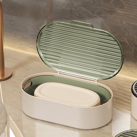 Kugisaki Leakproof Soap Dish with Lid & Draining Layer Shatterproof Bar Soap Holder Case Container for Bathroom Shower, Kitchen Sink Dish