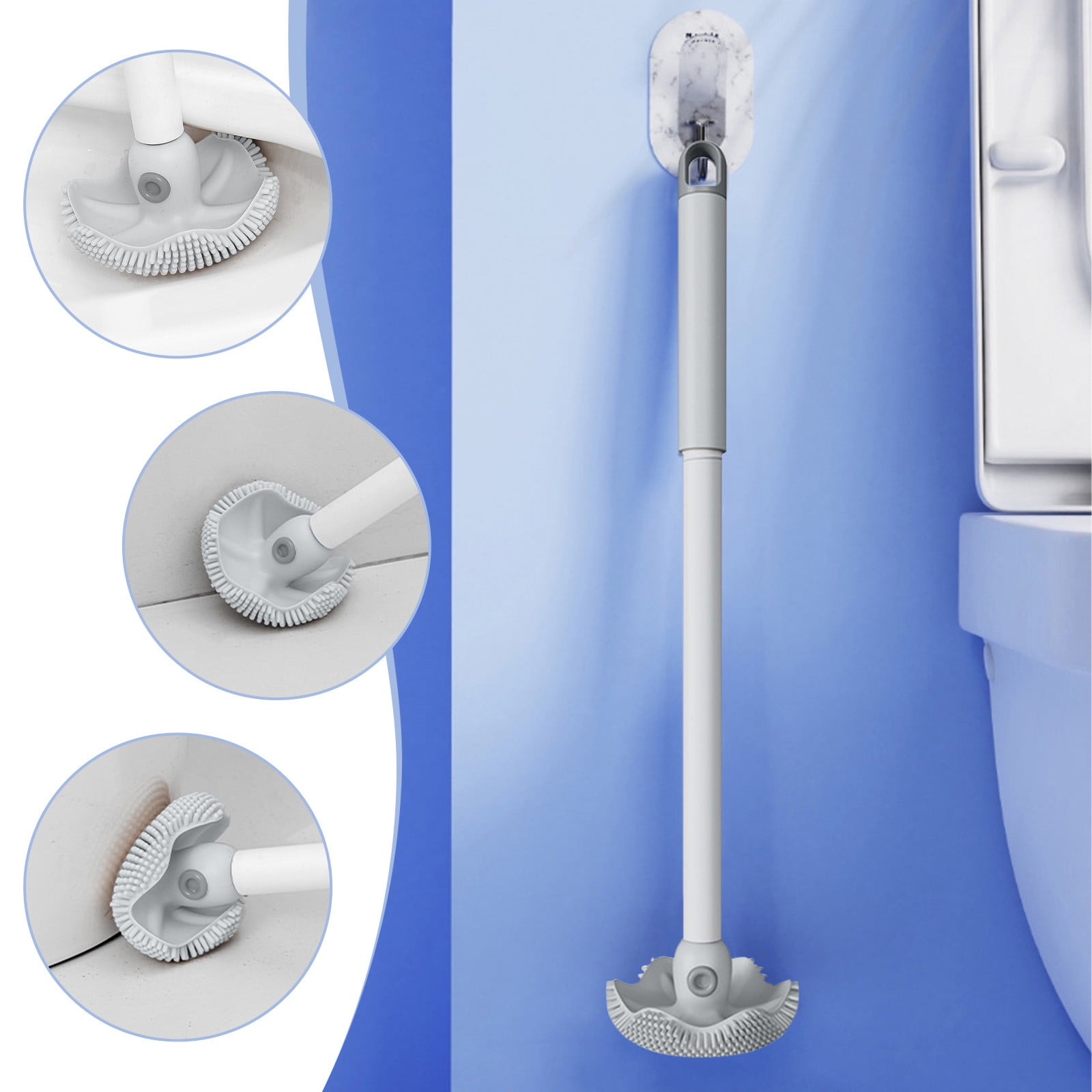 Kugisaki Long Handle Brush Head Toilet Brush,360° No Dead Corners