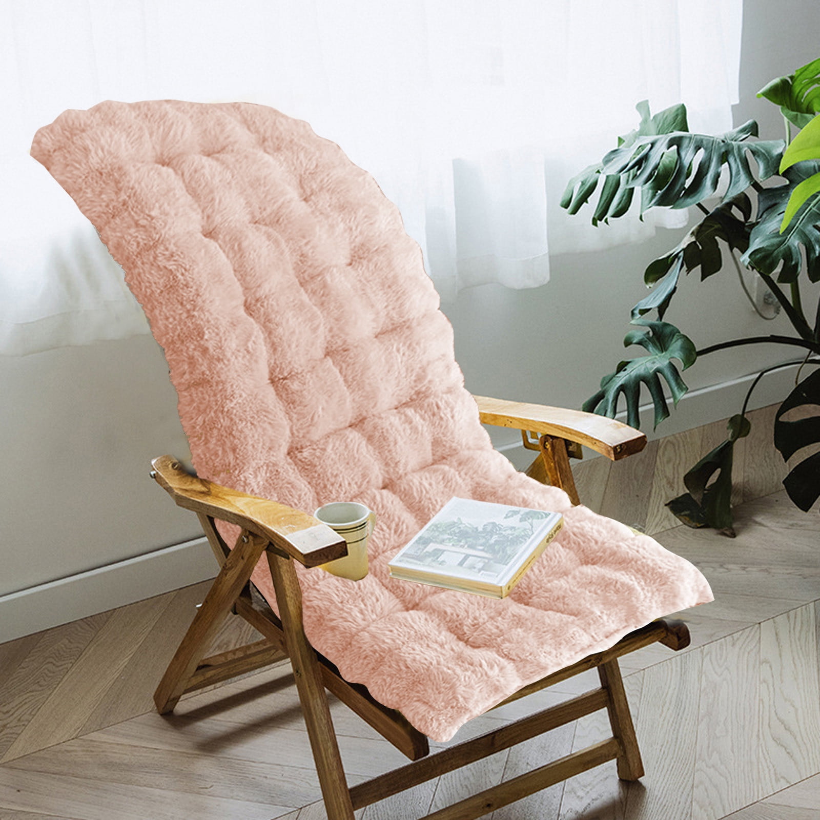 Kugisaki Long Pile Chair Cushion Thickened Double Sided Foldable, Winter Warm Soft Thick Home Office Sofa Chair with Lumbar Support Cushion and No-slip Backing, 17.7x33.5In