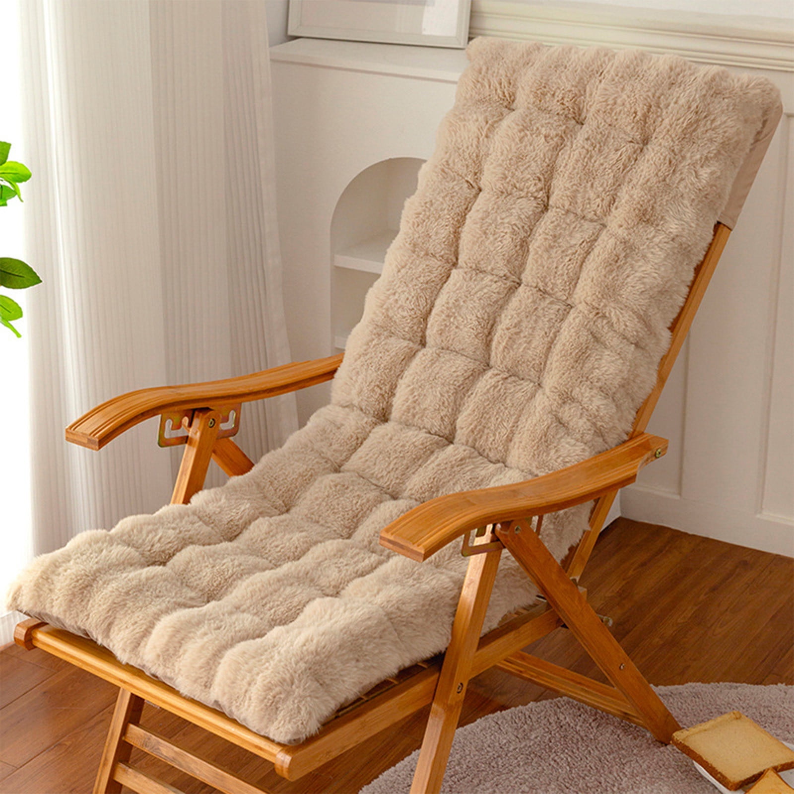 Kugisaki Long Pile Chair Cushion Thickened Double Sided Foldable, Winter Warm Soft Thick Home Office Sofa Chair with Lumbar Support Cushion and No-slip Backing, 17.7x33.5In