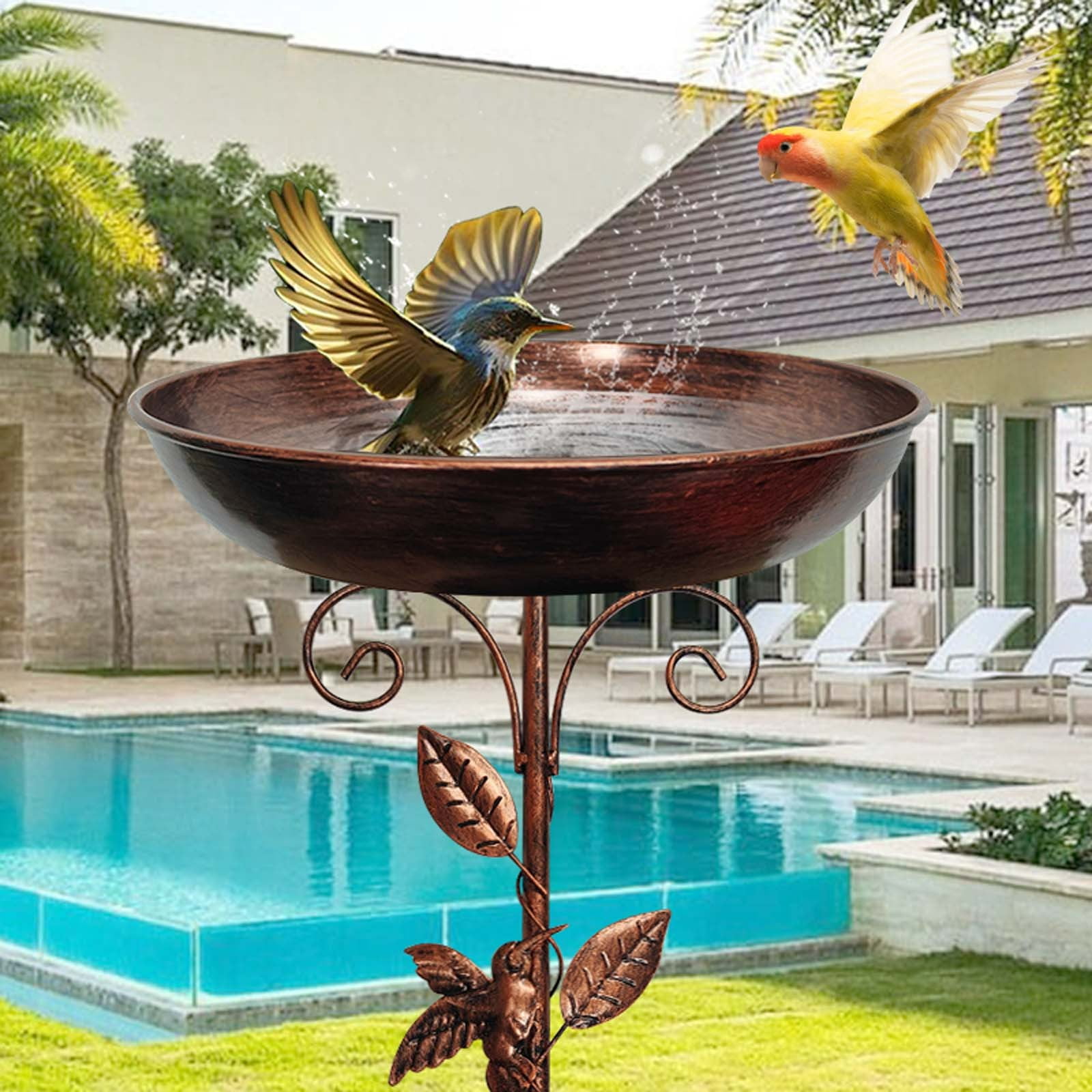 Kugisaki Metal Bird Bath Vintage Freestanding Birdbaths & Bird Feeder for Outdoor Garden, Patio, Yard and Lawn Decor