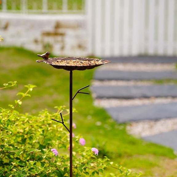 Kugisaki Metal Bird Baths Ground Stake Leaf Shape Bird Feeder for Backyard Patio Yard Outdoor Decor