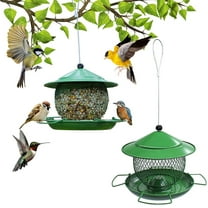 Kugisaki Metal Bird Feeders for Outside, Hanging Outdoor Iron Mesh Wild Birdfeeders with 4 Perches