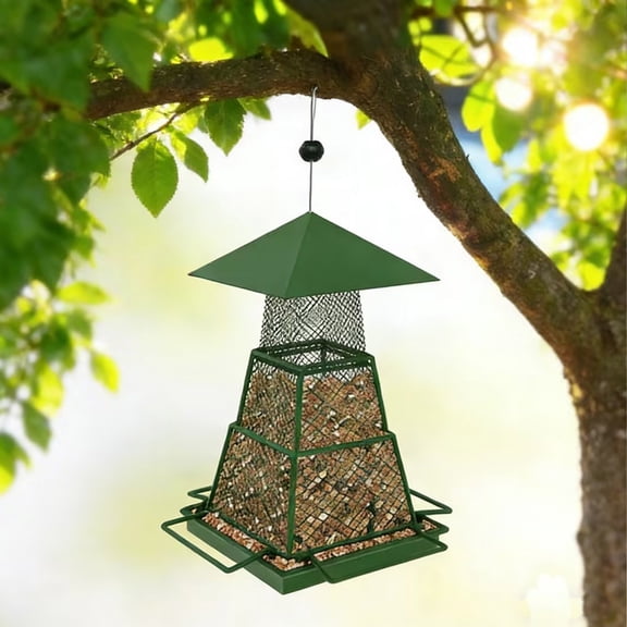 Kugisaki Metal Multi-Layers Foldable Bird Feeder Large Capacity Outdoor Hanging Bird Feeder with Perches for Garden Yard Lawn Decor