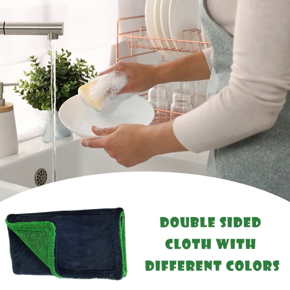 Kugisaki Microfiber Cleaning Cloths Double-sided Two-tone 15.8" x 15.8" Water Absorption Thickened Cleaning RagsCleaning Cloth for House, Kitchen, Window