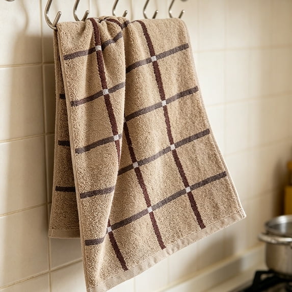 Kugisaki Microfiber Cotton Bath Towel Plaid Towel Soft Absorbent Quick Dry Towel for Home Bathroom Gym 34x72cm