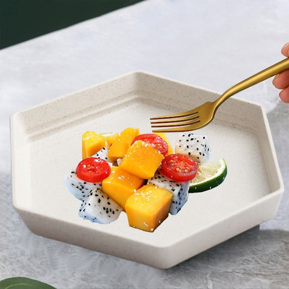Kugisaki Mini Hexagonal Straw Fibre Fruit Snacks Dinner Plate, Biodegradable Non-Breakable Dinner Plate for Kids Adults Pets
