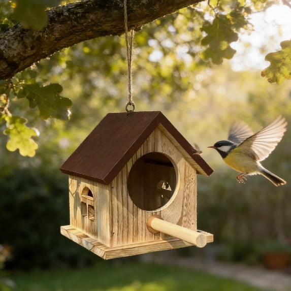 Kugisaki Outdoor Hanging Bird Feeder Wooden Bird House Feeder Outdoor Yard Garden Decor Unique Gifts