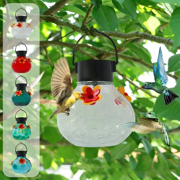 Kugisaki Outdoor Hanging Hummingbird Feeder Glass Hummingbird Feeder with Solar Lights for Garden Yard Decor, Ideal Gift