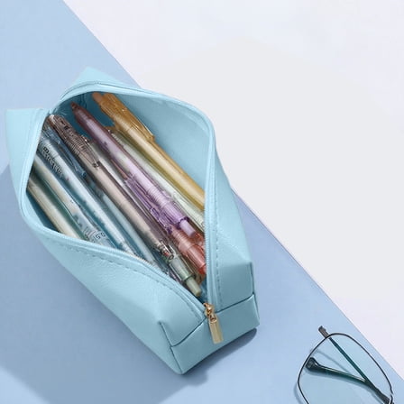 Kugisaki Pencil Pen Case PU Leather Pencil Pouch Big Capacity Pen Bag with Zipper Durable Stationary Storage Bag