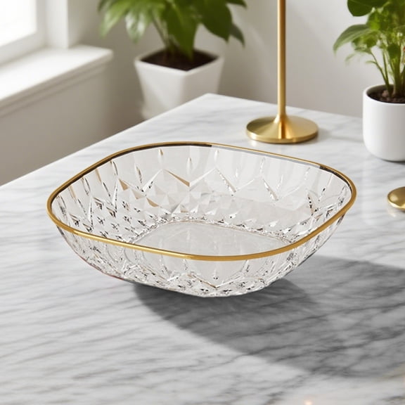 Kugisaki Plastic Foods Tray with Glod Trim Fruit Candy Snack Decorative Centerpiece for Kitchen Counter Dining Table Home Decor