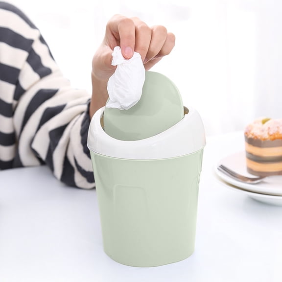 Kugisaki Plastic Mini Wastebasket Trash Can with Swing Lid Tiny Desktop Waste Garbage Bin for Home Office Kitchen