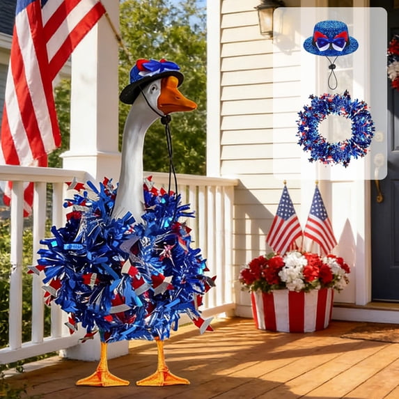 Kugisaki Porch Goose OutFits Independence Day Goose Costume Decor Cute Patio Yard Lawn Decor for 23" Lawn Porch Goose All Seasons