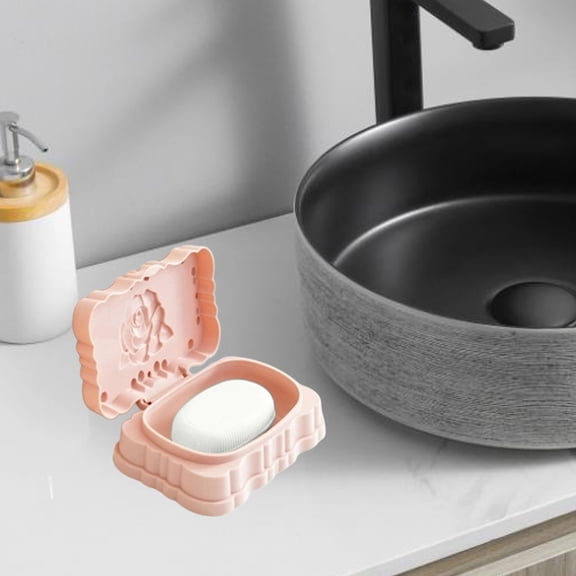 Kugisaki Rose Carving Soap Case Double Layer Draining Soap Holder with Water Tray for Bathroom Shower, Kitchen Sink Dish