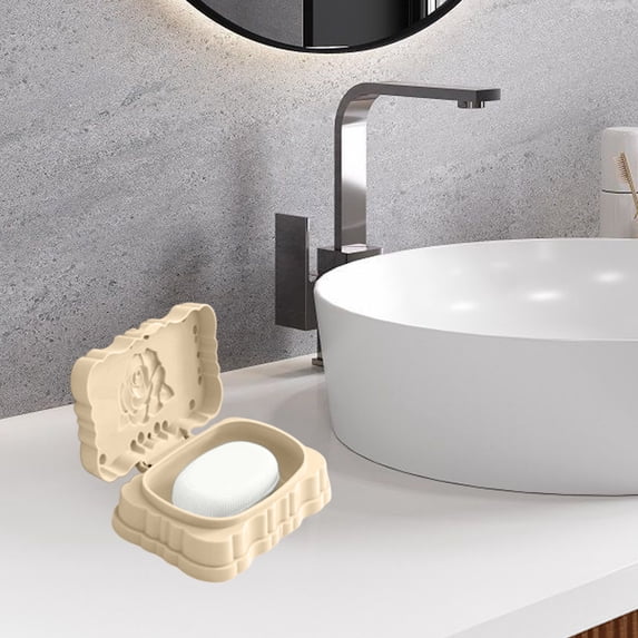 Kugisaki Rose Carving Soap Case Double Layer Draining Soap Holder with Water Tray for Bathroom Shower, Kitchen Sink Dish