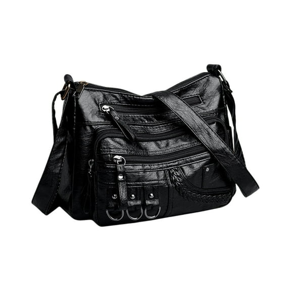 Kugisaki Sling Bag Women Soft Leather Shoulder Bag Multi Zip Spacious Large Capacity Handbag for Daily Use Travel Work Shopping