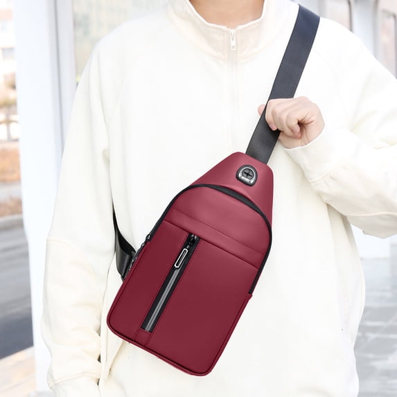 Kugisaki Small Sling Bag Chest Shoulder Waterproof Sling Purse Strap Travel Bag for Men Women with Earphone Hole Adjustable Strap