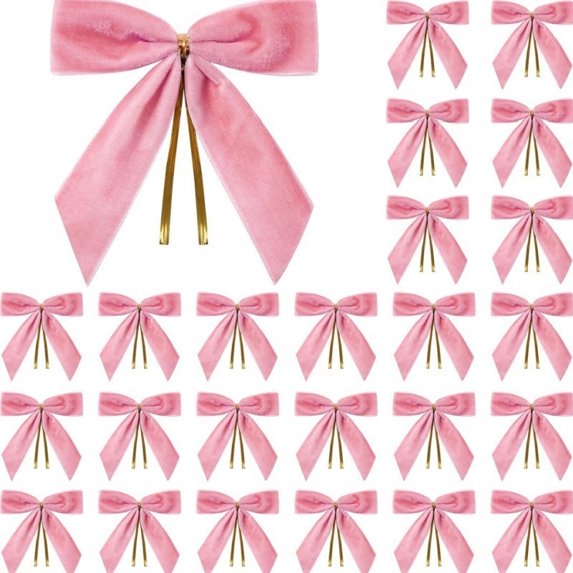 Kugisaki Small Velvet Christmas Bows 3.6 Inch for Christmas Tree Wreath Gift Wrap Crafts Wedding Party Bows for Snack Bags Baking Candy Bags Home Decoration