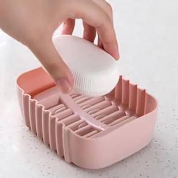 Kugisaki Soap Dish Double Layer Draining Soap & Sponge Holder with Water Tray for Bathroom Shower, Kitchen Sink Dish