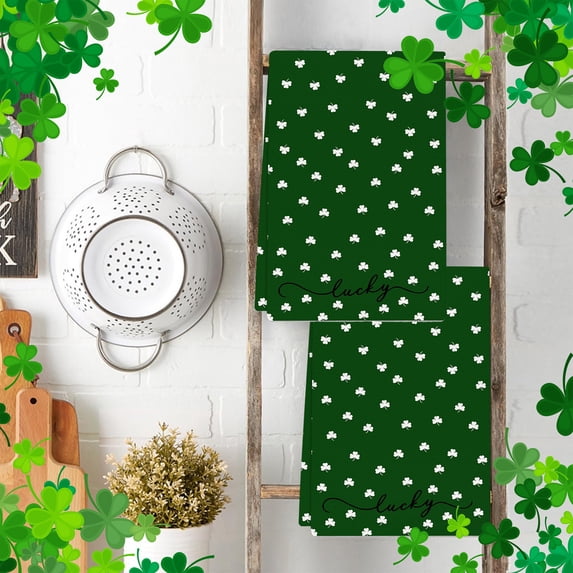 Kugisaki St.Patrick's Day Kitchens Towel Green Clovers Hand Towel St.Patrick's Day Kitchen Dish Towels Festival Decorations Ideal Gifts 18x26 In
