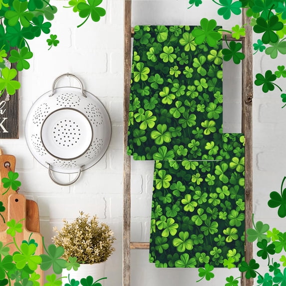 Kugisaki St.Patrick's Day Kitchens Towel Green Clovers Hand Towel St.Patrick's Day Kitchen Dish Towels Festival Decorations Ideal Gifts 18x26 In