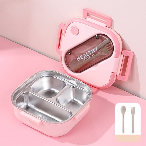 Kugisaki Stainless Steel Bento Box Lunch Box Portable Lunch Containers Compartments Bento Lunch Box with Airtight Plastic Lids & Tableware