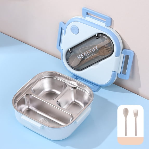 Kugisaki Stainless Steel Bento Box Lunch Box Portable Lunch Containers Compartments Bento Lunch Box with Airtight Plastic Lids & Tableware