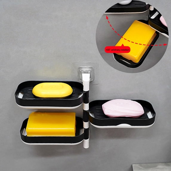 Kugisaki Three Layer Soap Dishs Wall Mounted 180 Degree Rotating Soap Holders Bathroom Draining Rack for Shower Kitchen