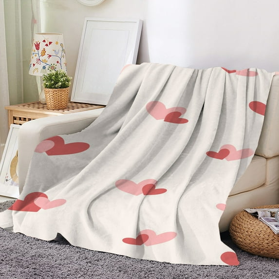 Kugisaki Valentine's Day Decoration Home Valentine's Day Throw Blankets Soft Cozy Flannel Blankets for Sofa Bed Heart Printed Wedding Anniversary Birthday Romantic Gifts 39.3*29.5in