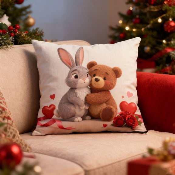 Kugisaki Valentine's Day Throw Pillow Covers, 18 x 18 Inch Cute Valentine Theme Cartoon Pattern Wedding Cushion Case Decoration for Sofa Couch