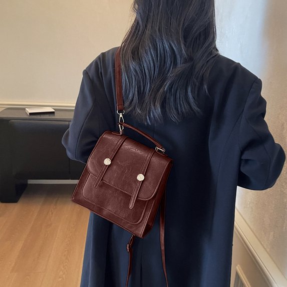 Kugisaki Vintage Leather Backpack Purse for Women Trendy Cute Small Backpacks HandBag Tote Bag Lightweight Travel Ladies Shoulder Bags
