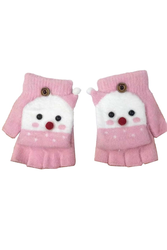 Winter Gloves Fold-over Half-finger Knitted Gloves Cute Cartoon Pattern Windproof Soft Thermal Gloves Breathable Mittens