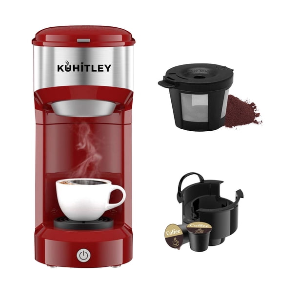 Kuhitley MINI Single Serve Coffee Maker for K Cup & Ground Coffee,Capsule Coffee Machine,Instant Coffee Maker One Cup 6-14oz Brew Size