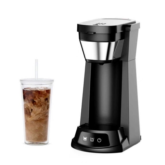 Kuhitley Single Serve Coffee Maker for Grounds,14oz Hot & Iced Coffee Brewer with 420ml Water Cup,700W Compact Machine with Reusable Mesh Filter,One Cup Coffee Maker for Home Countertop