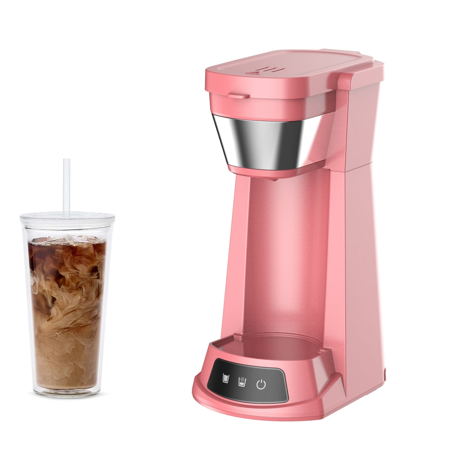 Kuhitley Single Serve Coffee Maker for Grounds,14oz Hot & Iced Coffee Brewer with 420ml Water Cup,700W Compact Machine with Reusable Mesh Filter,One Cup Coffee Maker for Home Countertop
