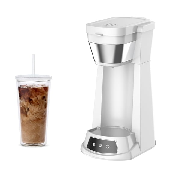 Kuhitley Single Serve Coffee Maker for Grounds,14oz Hot & Iced Coffee Brewer with 420ml Water Cup,700W Compact Machine with Reusable Mesh Filter,One Cup Coffee Maker for Home Countertop
