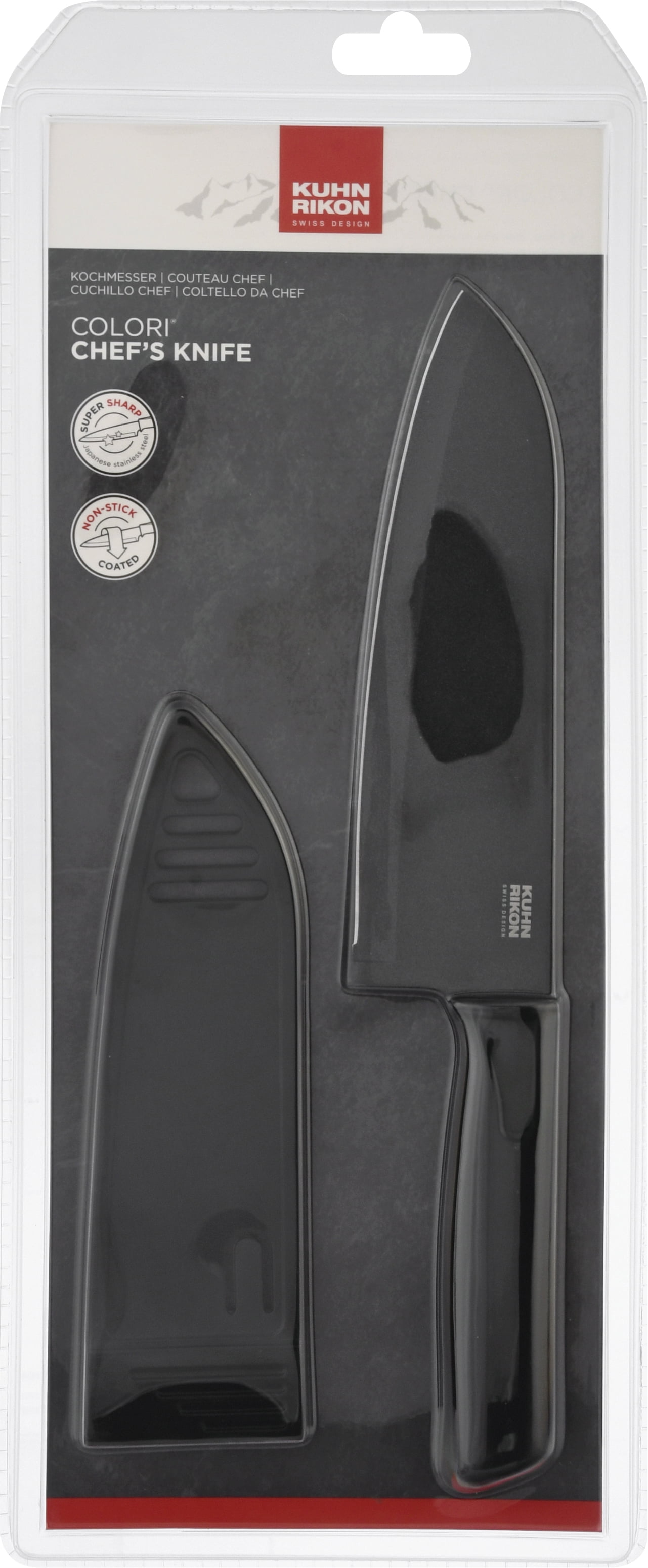 Kuhn Rikon Chef's Knife with Safety Sheath, 6 Inch, Black