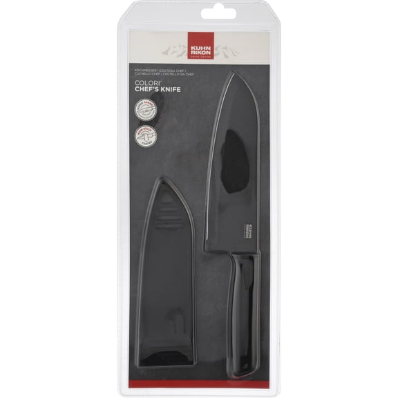 Kuhn Rikon Chef's Knife with Safety Sheath, 6 Inch, Black